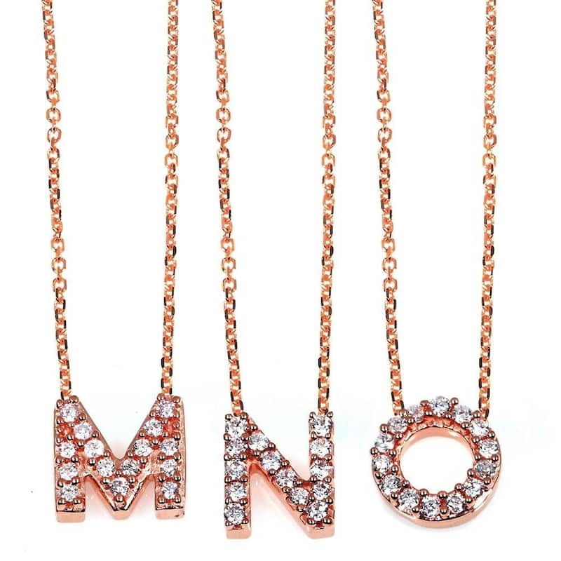 Annello by Kobelli Rose Gold Small Dainty Personal Initial A-Z Letter Diamond 10k Pendant (14k Chain)