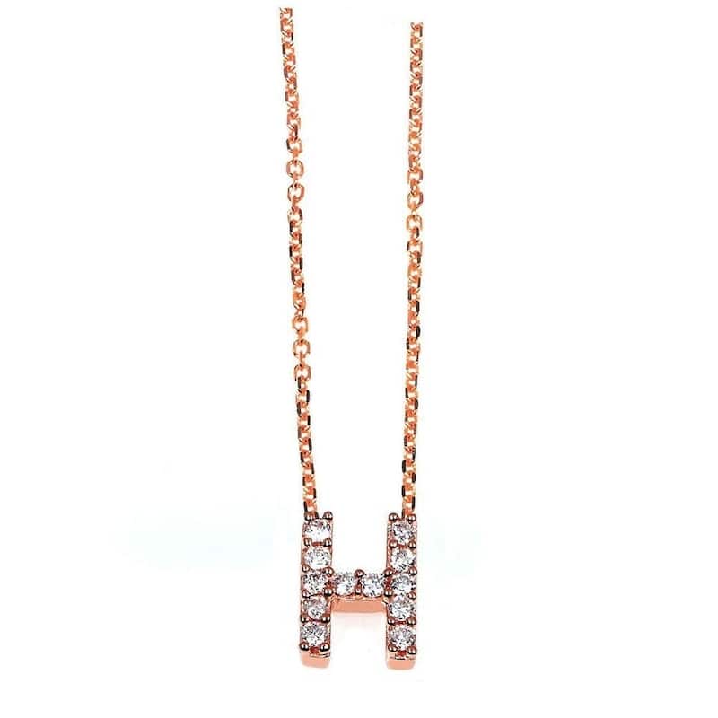 Annello by Kobelli Rose Gold Small Dainty Personal Initial A-Z Letter Diamond 10k Pendant (14k Chain)