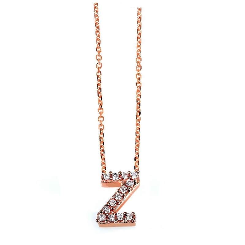 Annello by Kobelli Rose Gold Small Dainty Personal Initial A-Z Letter Diamond 10k Pendant (14k Chain) - Z