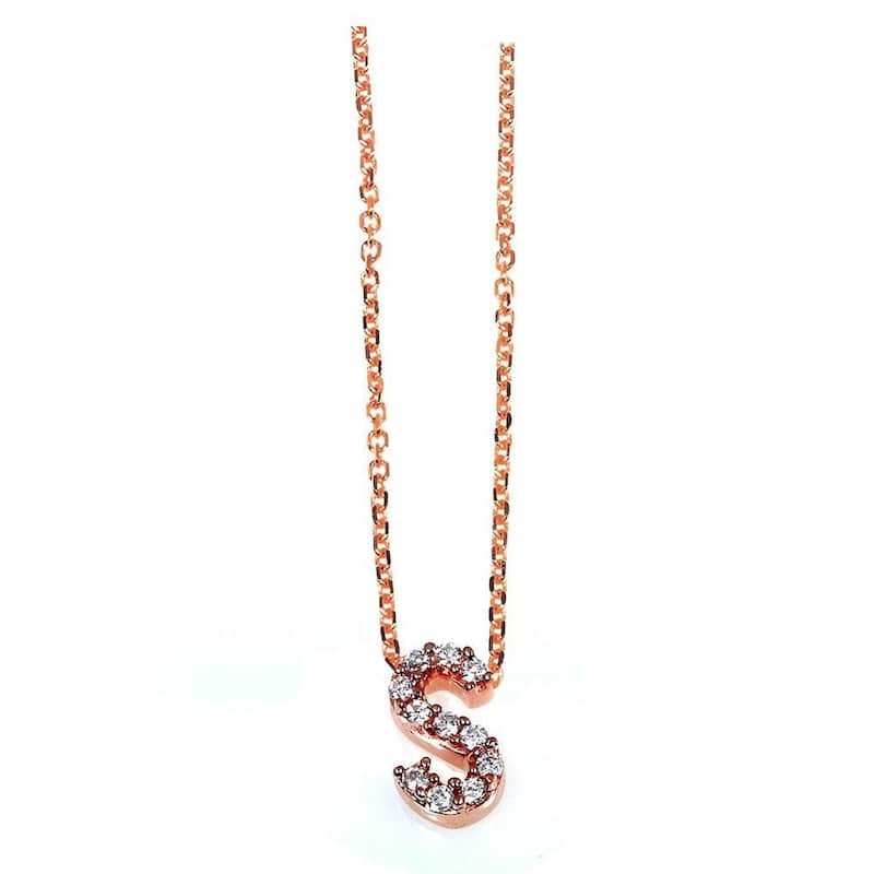 Annello by Kobelli Rose Gold Small Dainty Personal Initial A-Z Letter Diamond 10k Pendant (14k Chain)