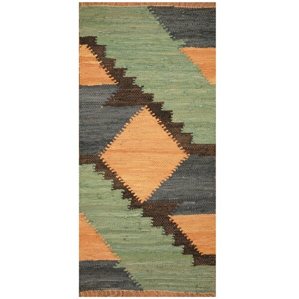 Handmade One-of-a-Kind Wool Kilim (India) - 2' x 4'