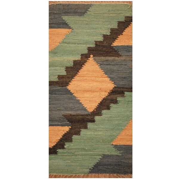Handmade One-of-a-Kind Wool Kilim (India) - 2' x 4'