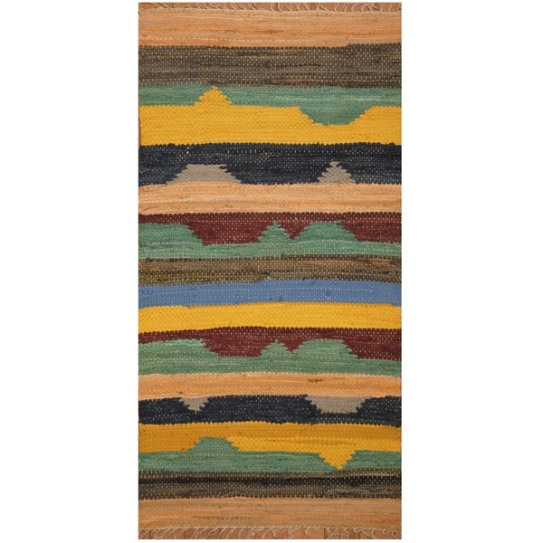 Handmade One-of-a-Kind Wool Kilim (India) - 2'1 x 4'