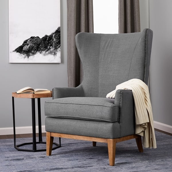 Shop Finch Clarence Grey Nailhead Wingback Chair On Sale Free