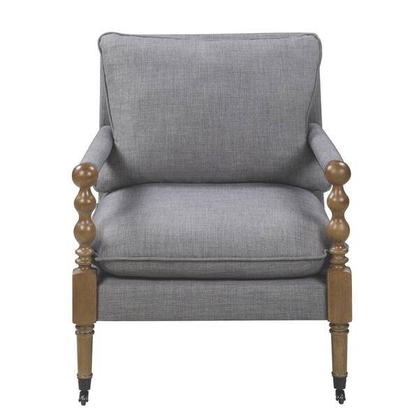 Vintage Inspired Grey Upholstered Accent Chair With Decorative Casters Overstock 28161653 Grey