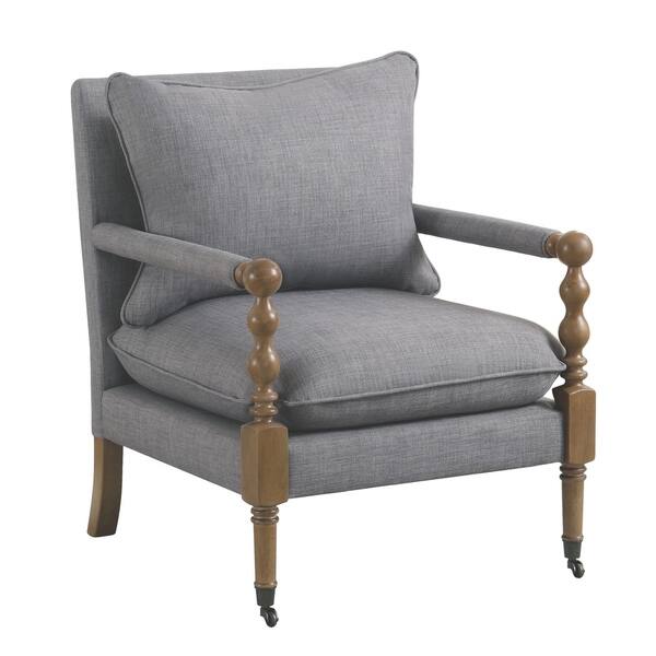 Vintage Inspired Grey Upholstered Accent Chair With Decorative Casters Overstock 28161653 Grey