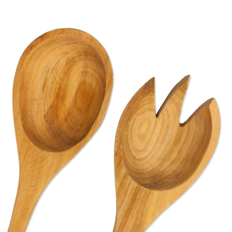 Handmade Avocado Wood salad serving set (pair) - 11.75" H x 2.2" W x 0.7" D