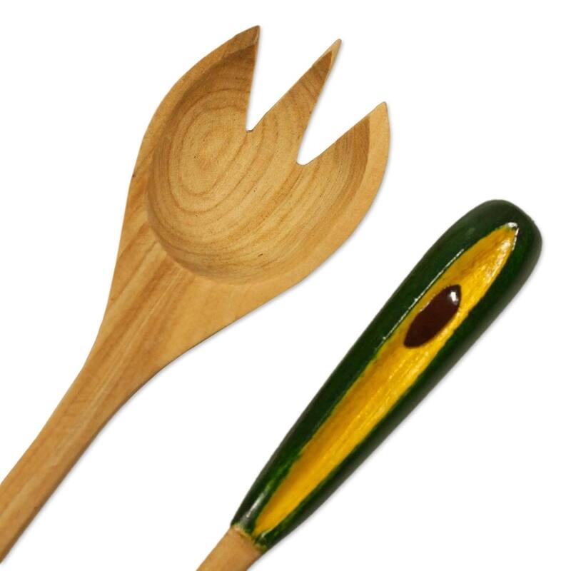 Handmade Avocado Wood salad serving set (pair) - 11.75" H x 2.2" W x 0.7" D