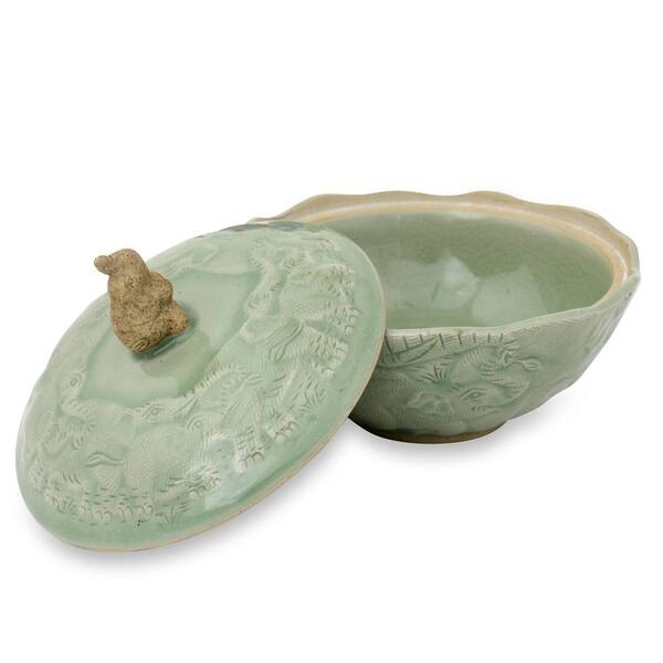 Lotus Jade Ceramic Small Pet Feeding Bowls