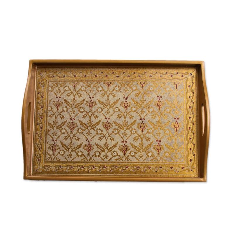 Handmade Golden Flowers Reverse Painted Tray (Peru)