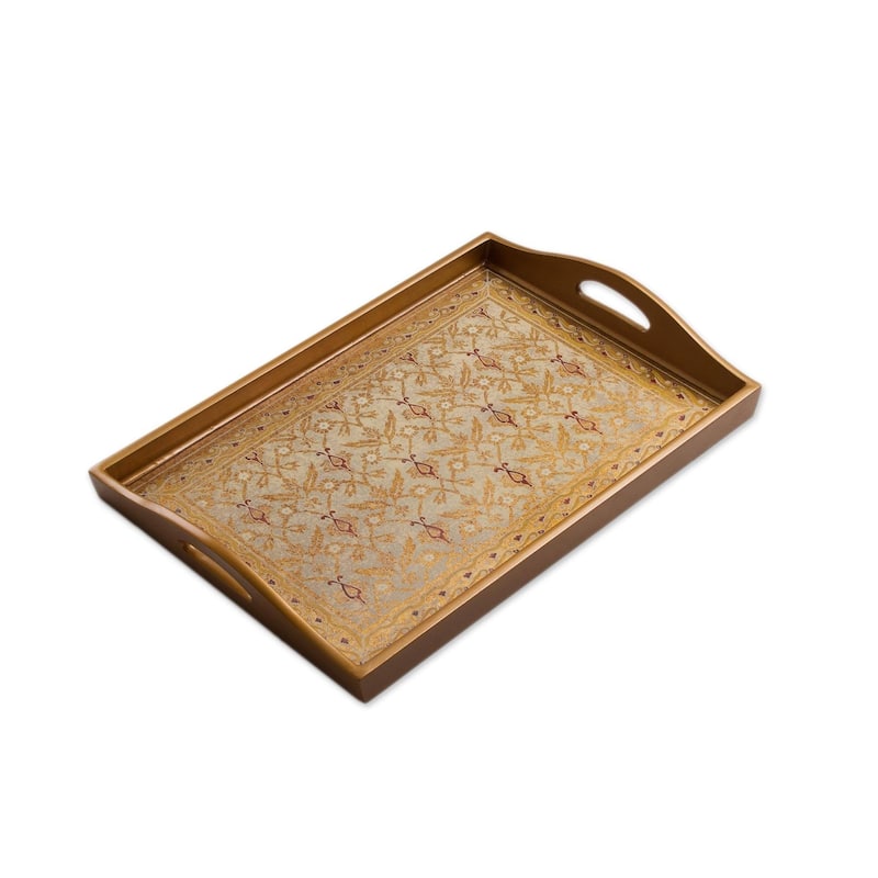 Handmade Golden Flowers Reverse Painted Tray (Peru)