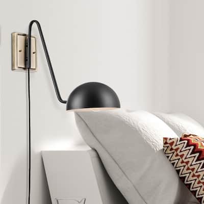 Porch & Den Chris Matte Black 1-light Plug-in Wall Sconce