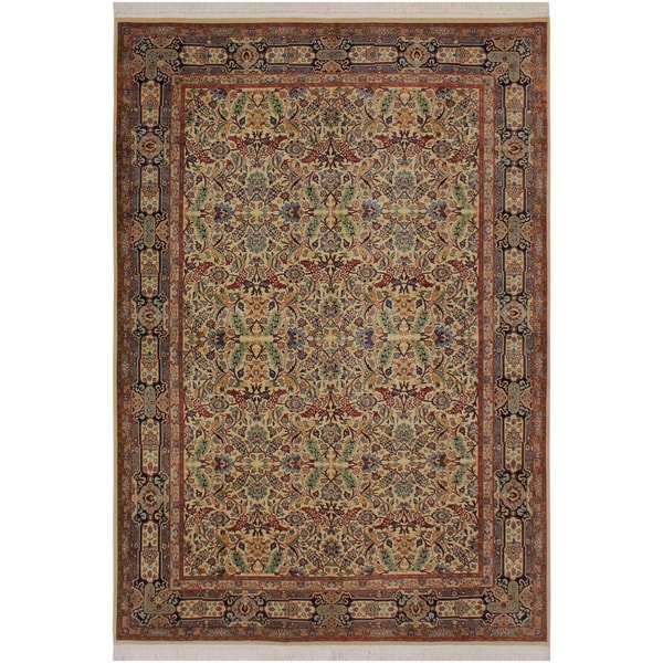 Farooq Pak-Persian Merlene Ivory/Blue Wool Rug (6'1 x 9'3) - 6'1" x 9'3"