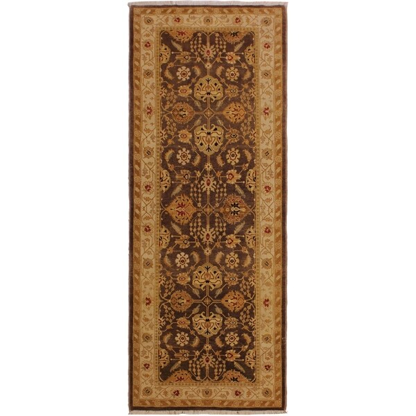 Antique Vegetable Dye Jame Brown/Ivory Wool Rug (3'2 x 8'1) - 3'2" x 8'1"