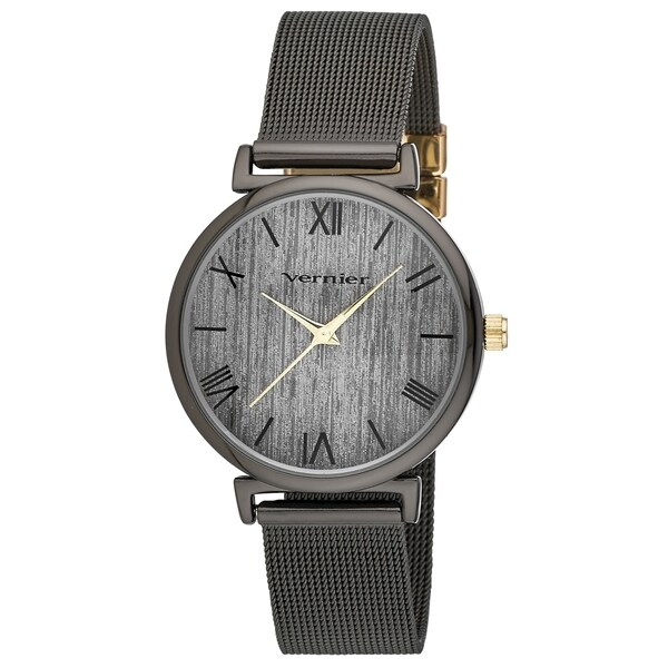 Vernier Womens Round Case Black and Gold Tone Mesh Watch. Opens flyout.