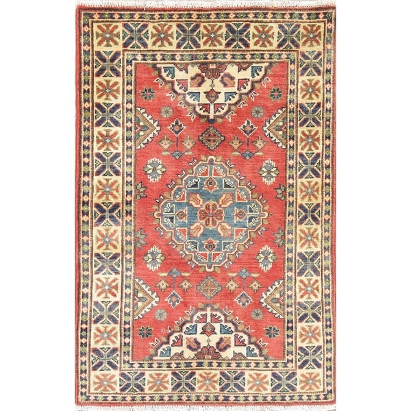 Pakistan Kazak-Chechen Hand Knotted Traditional Oriental Area Rug - 4'0" x 2'8"