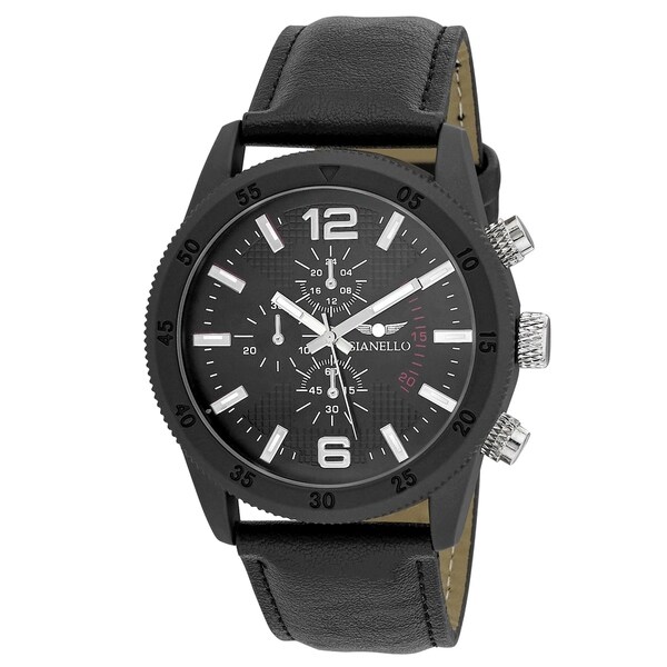 Gianello Mens GNL7718BK Black Faux Chronograph Italian Strap Bracelet Watch - One size