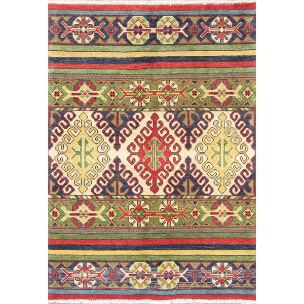 Southwestern Kazak-Chechen Pakistan Hand Knotted Oriental Area Rug - 3'11" x 2'9"