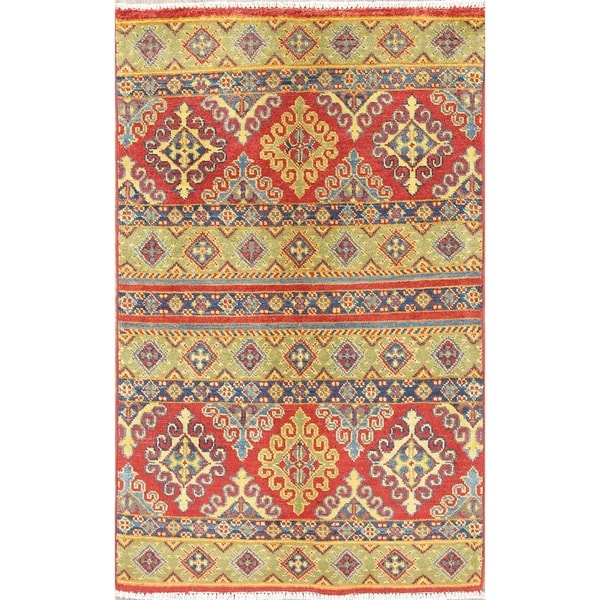 Southwestern Kazak-Chechen Hand Knotted Pakistan Oriental Area Rug - 4'0" x 2'7"
