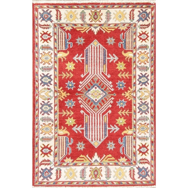 Southwestern Hand Knotted Wool Kazak Pakistani Oriental Area Rug - 3'11" x 2'8"
