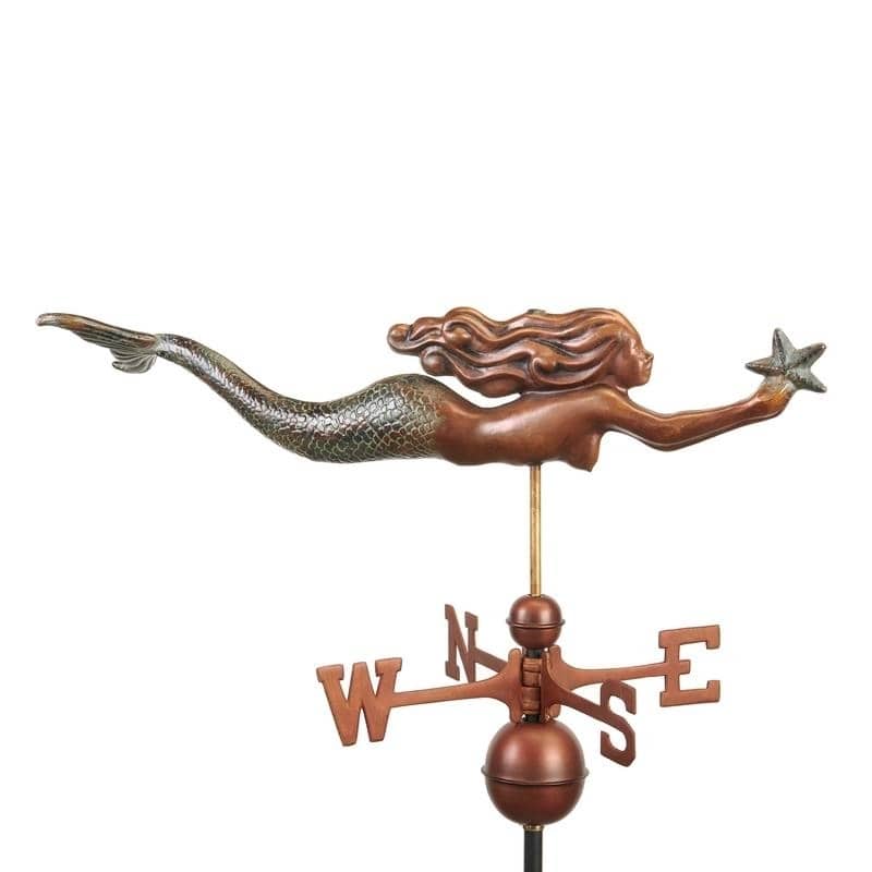 Mermaid with Starfish Weathervane - Pure Copper Hand Finished Multi-Color Patina by Good Directions