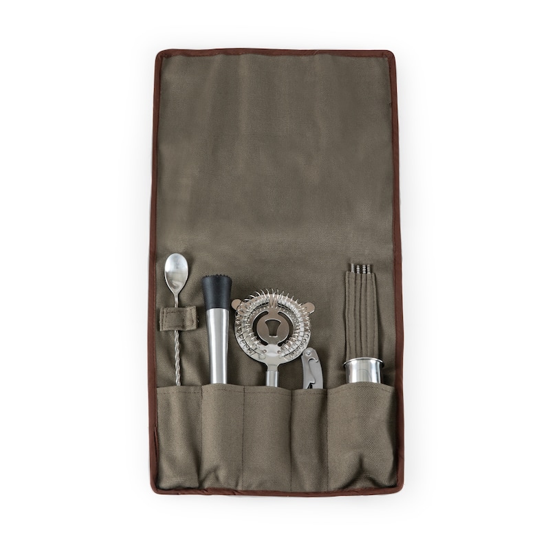 10-piece Bar Tool Roll Up Kit, (Grey)