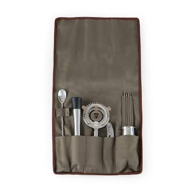 10-piece Bar Tool Roll Up Kit, (Grey)