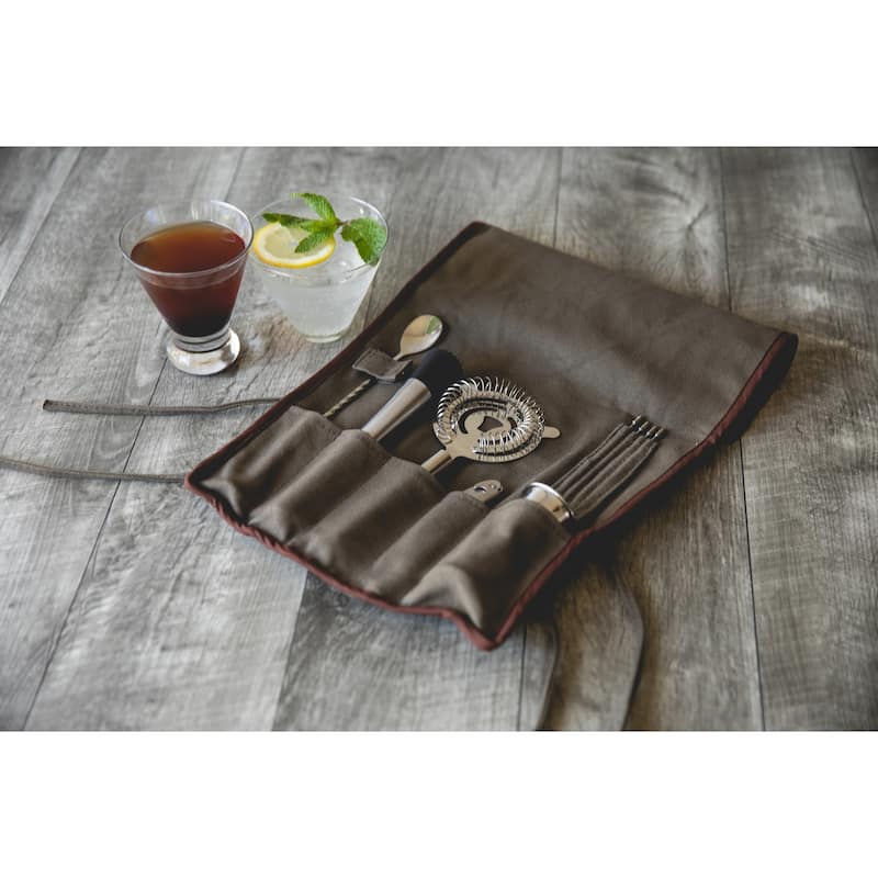 10-piece Bar Tool Roll Up Kit, (Grey)