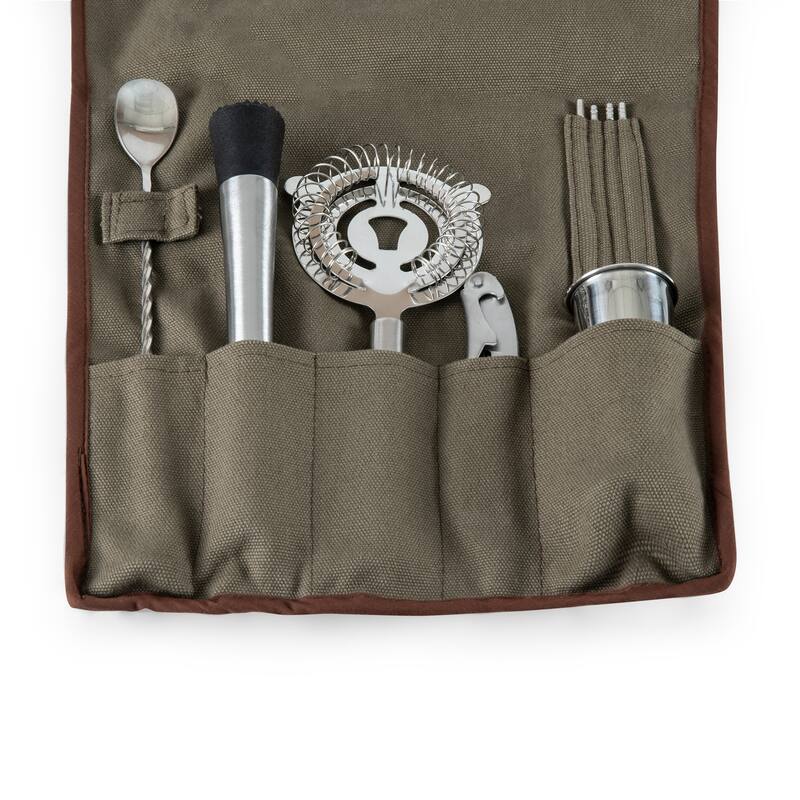 10-piece Bar Tool Roll Up Kit, (Grey)