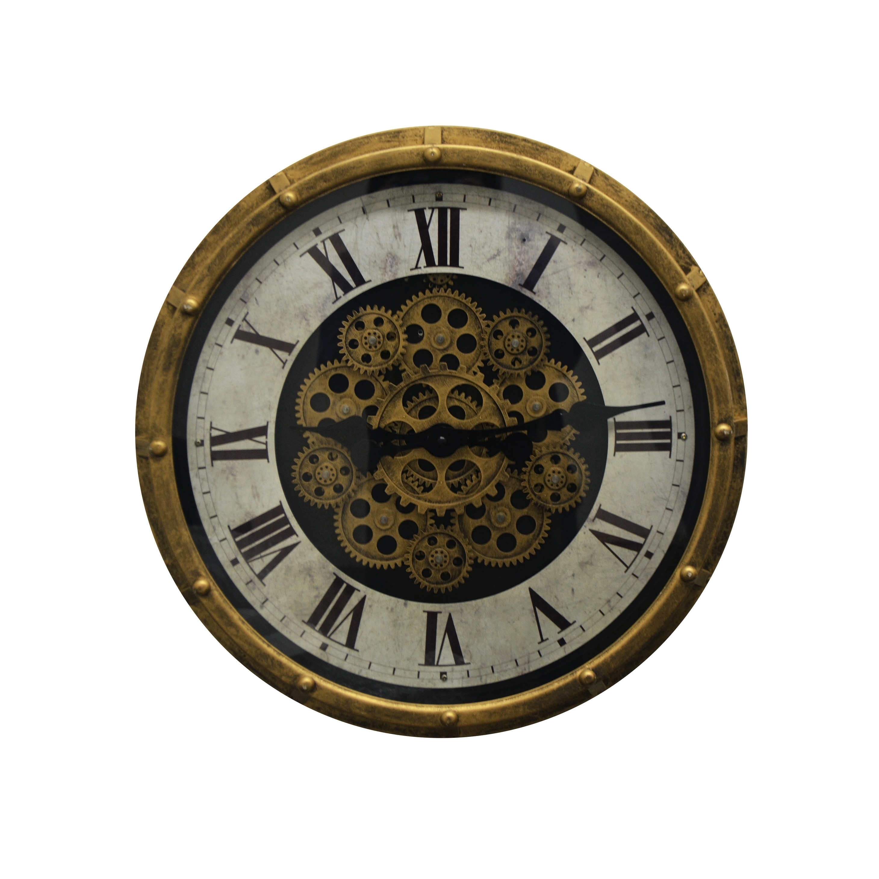Steampunk Gold Black Metal Wall Clock Moving Gears Marble Steampunk Gold Black Metal Wall Clock