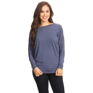 Women's Solid Casual Long Dolman Sleeve Loose Fit Knit Tunic Top TeeDress