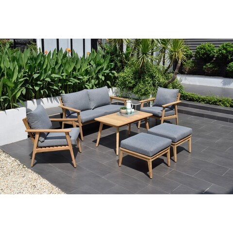 Nordic 6pc Outdoor Patio Solid Teak Wood Conversation Seating Set - 6 Piece