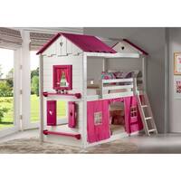 Twin over Twin Sweetheart Bunk Bed in White and Pink with Pink Tent
