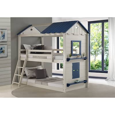 Star Gaze Grey/Blue Twin-over-Twin Playhouse Bunk Bed
