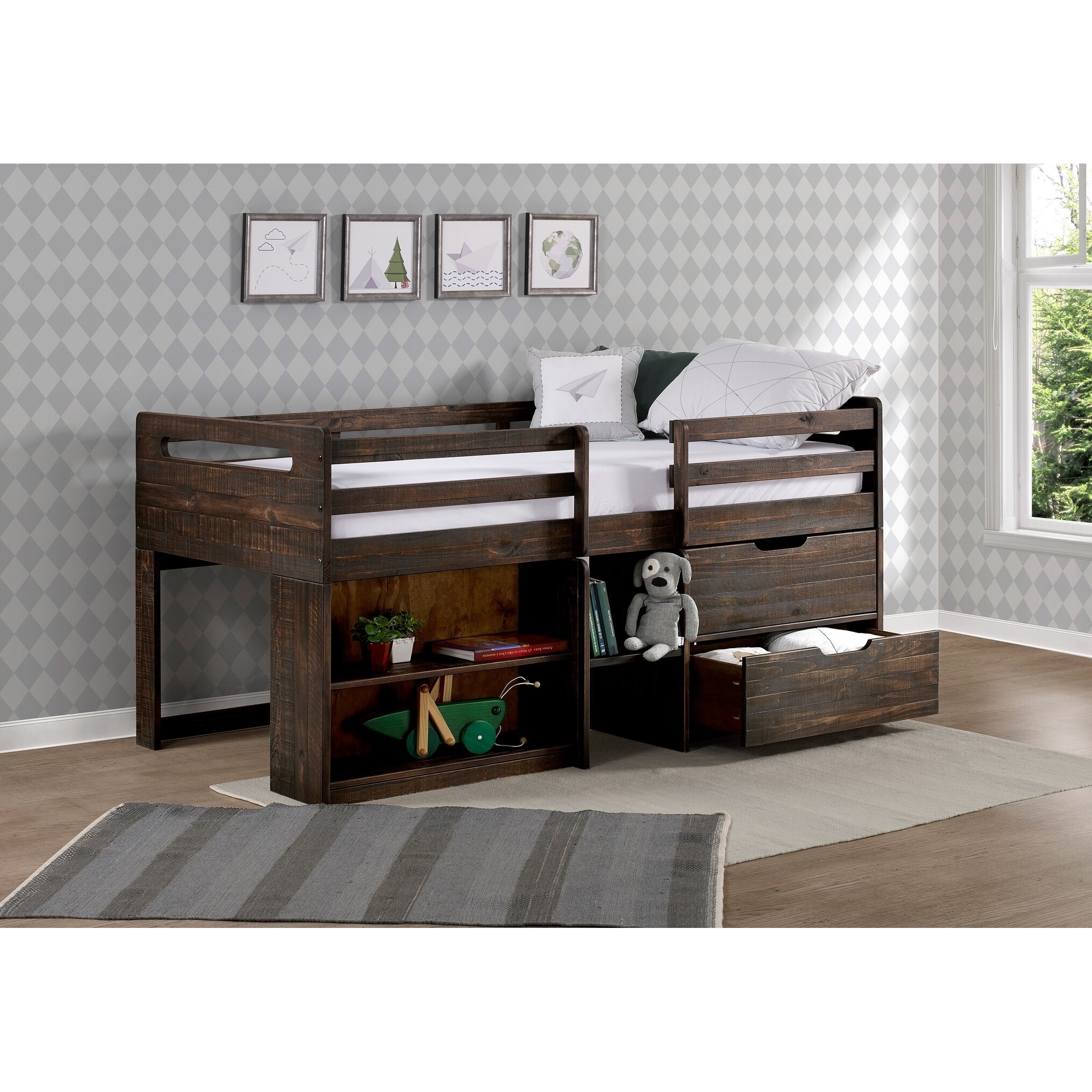 Shop Taylor Olive Hyacinth Rustic Twin Low Loft Wood Bed On