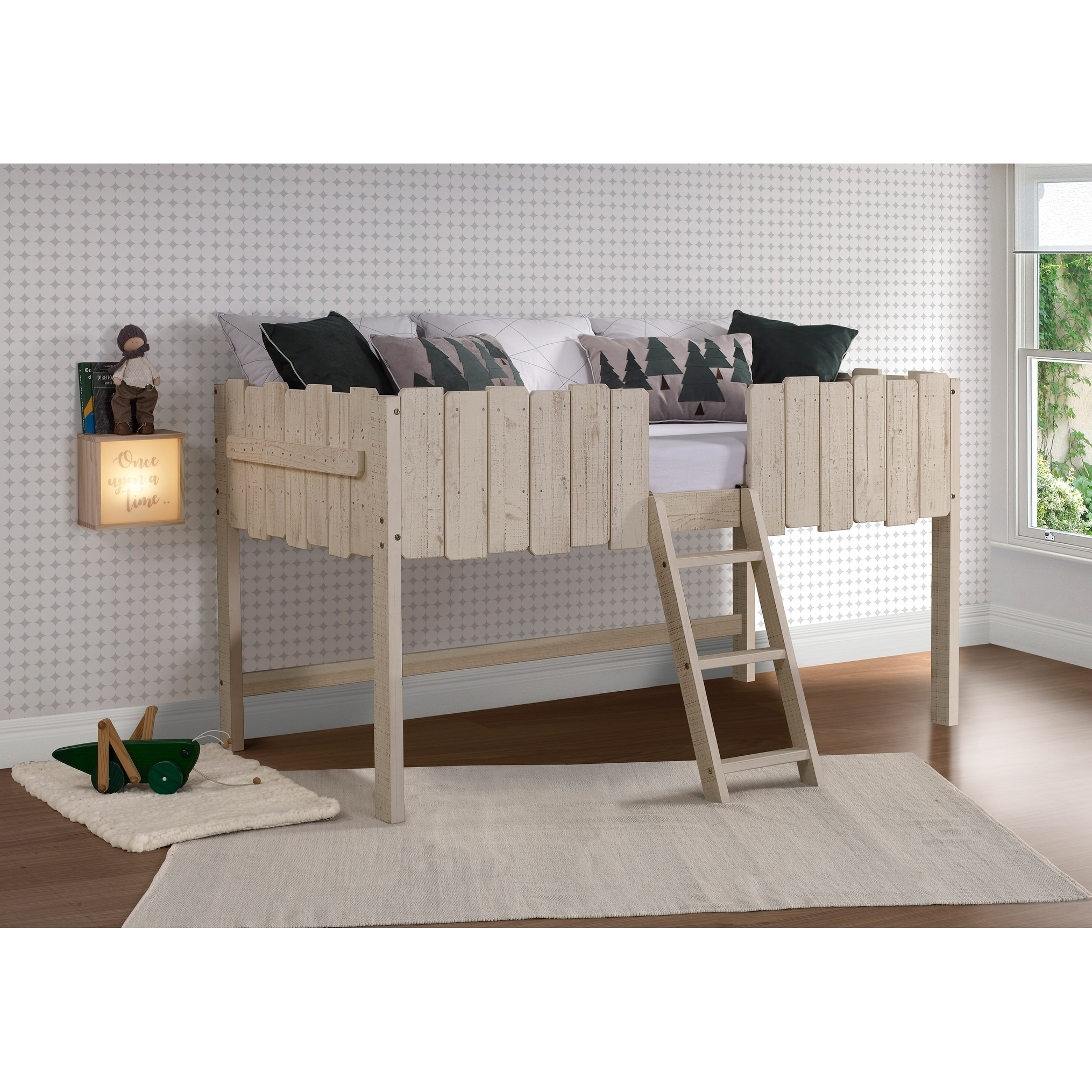 Twin Rustic Sand Picket Fence Low Loft