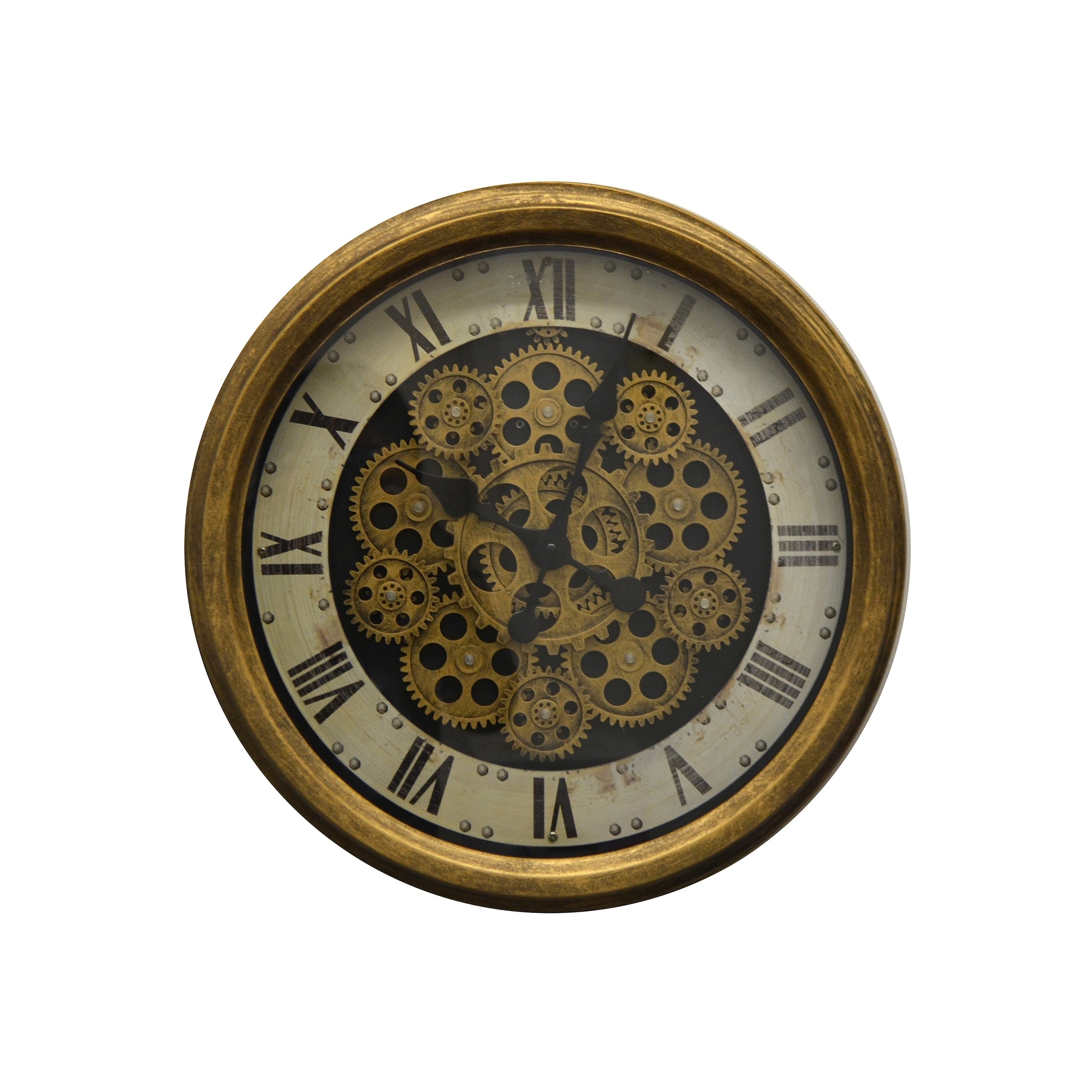 Moving Gears Antique Gold Metal Wall Clock Roman Numerals Metal Wall Clock Roman Numerals