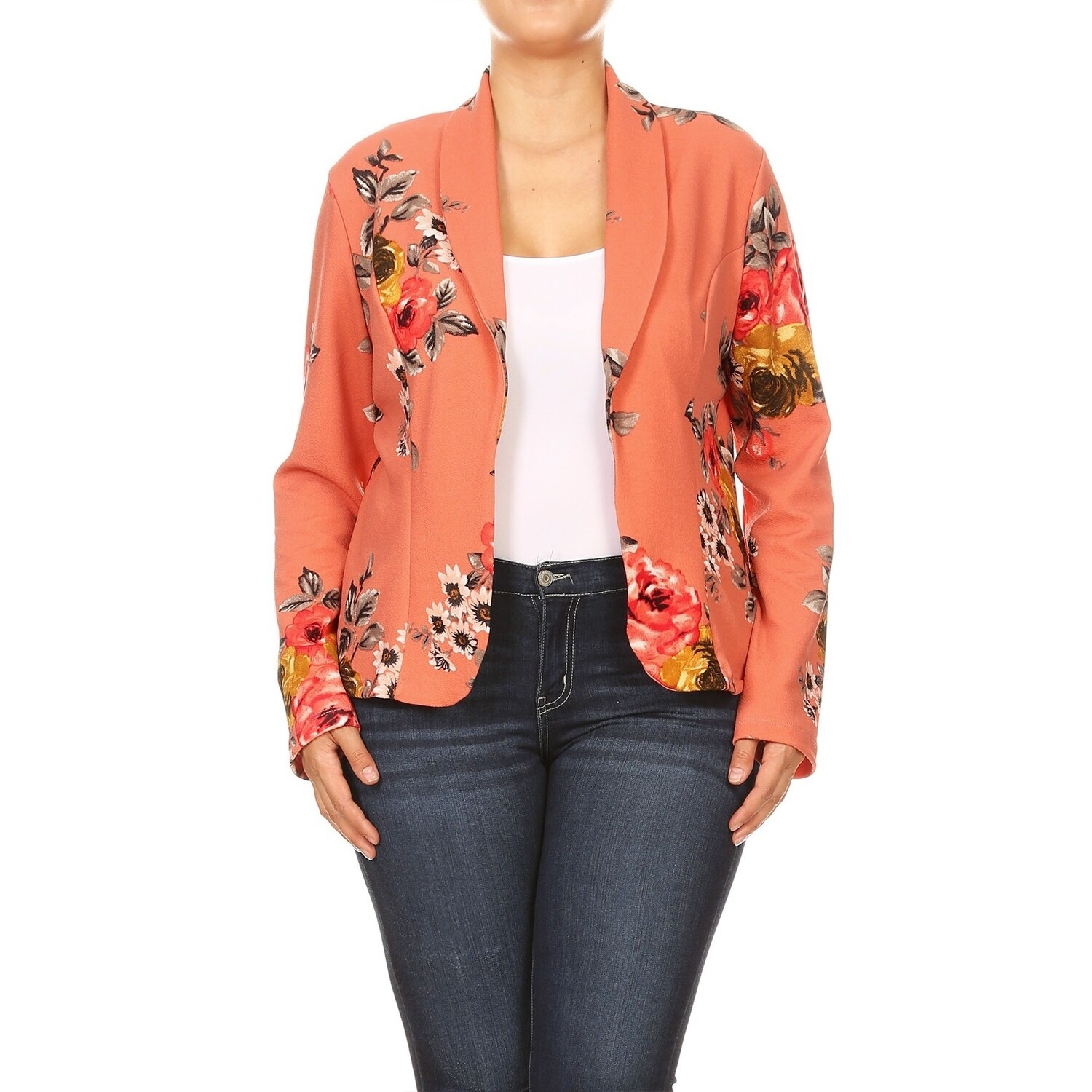 Women's Casual Print Long Open Front Plus Size Blazer Jacket - Overstock -