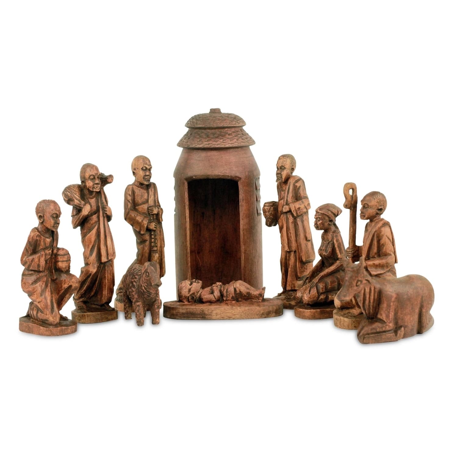 Handmade Divine Birth In Africa Mahogany Nativity Scene (ghana) - Bed 