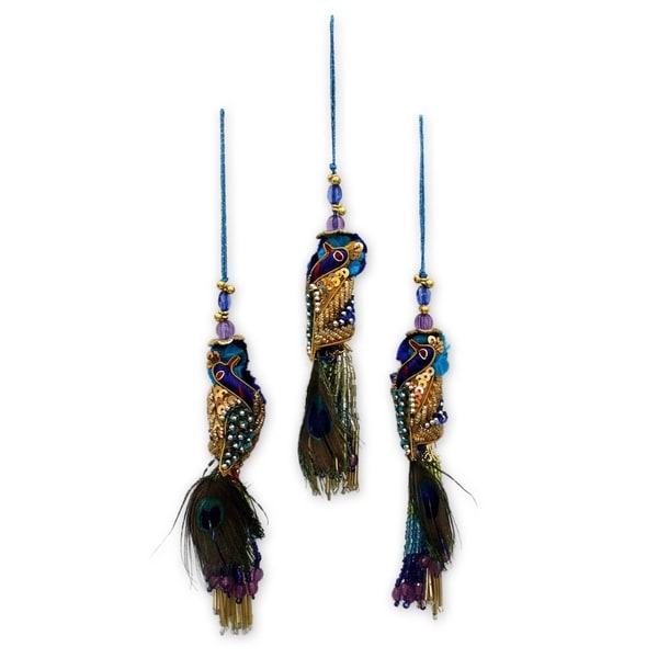 Royal Peacock Beaded ornaments (set of 3)
