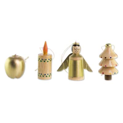 Handmade Festive Cheer Reclaimed wood ornaments (set of 4)
