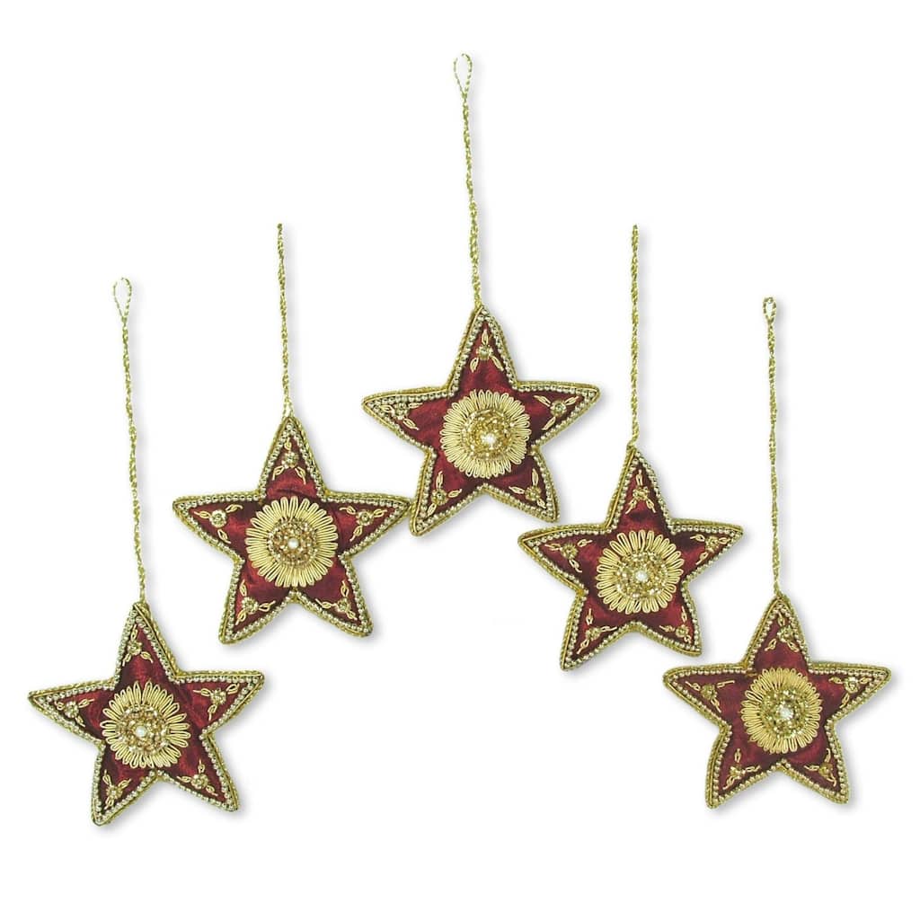 Handmade Scarlet Stars Beaded ornaments (set of 5)