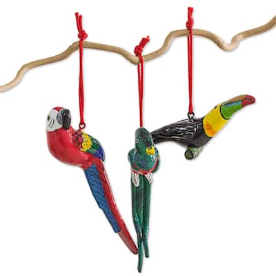 Handmade Birds of Tikal Ceramic Ornaments, Set of 6 (Guatemala)