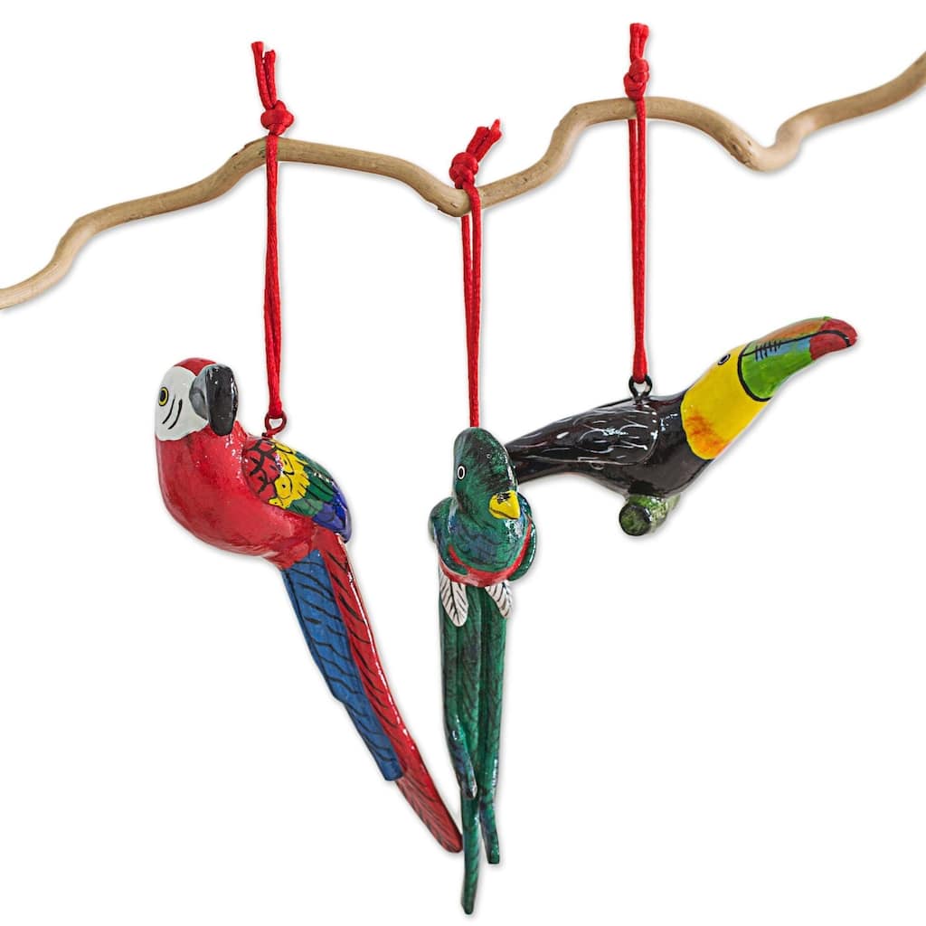 Handmade Birds of Tikal Ceramic Ornaments, Set of 6 (Guatemala)