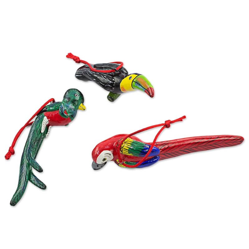 Handmade Birds of Tikal Ceramic Ornaments, Set of 6 (Guatemala)