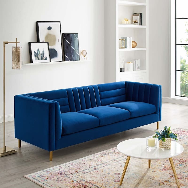 Silver Orchid Adams Channel Tufted Performance Velvet Sofa