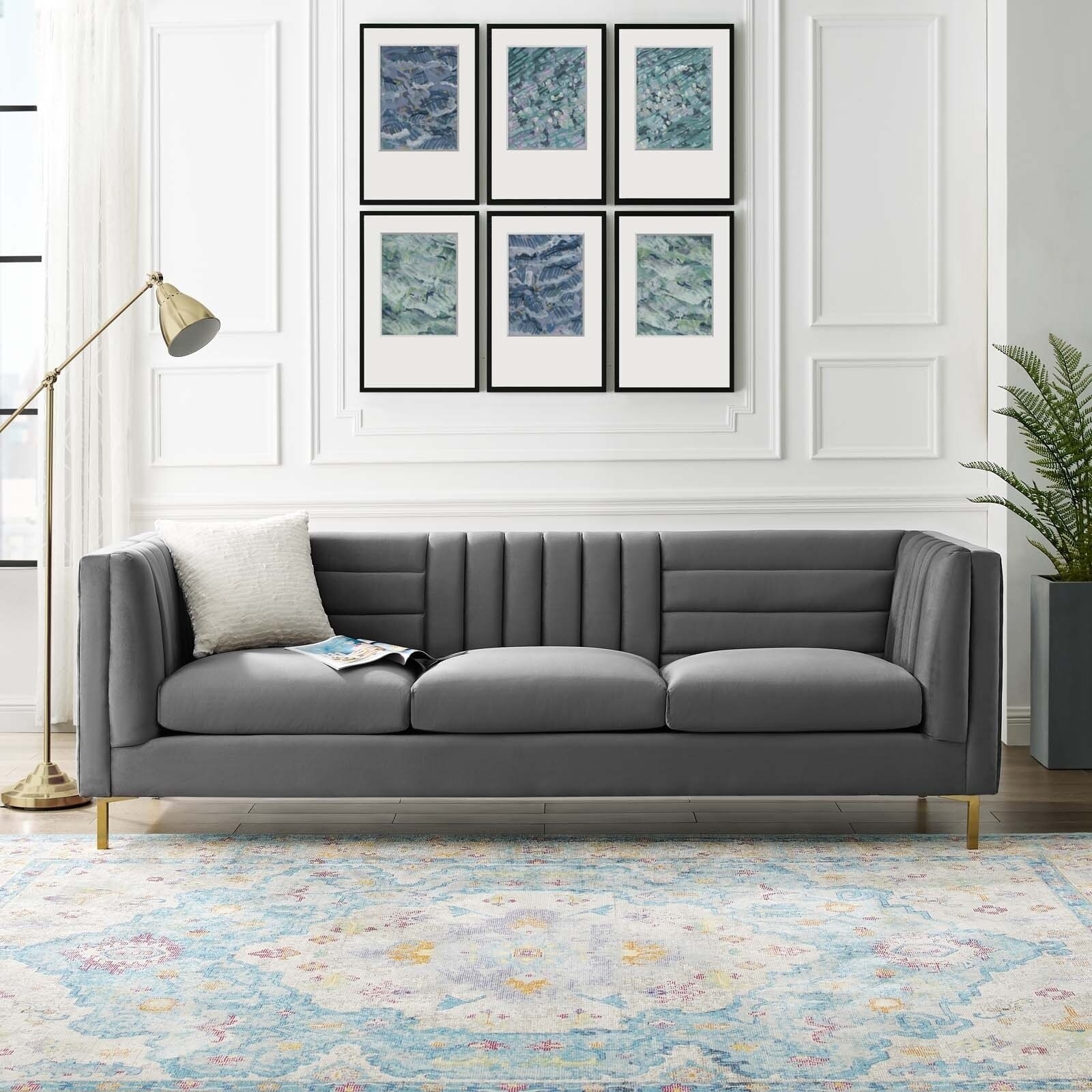 Silver Orchid Adams Channel Tufted Performance Velvet Sofa Channel Tufted Performance Velvet Sofa