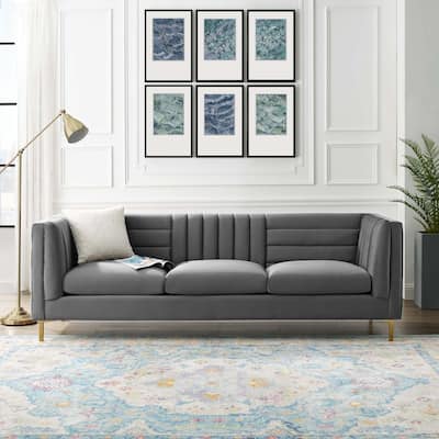 Silver Orchid Adams Channel Tufted Performance Velvet Sofa