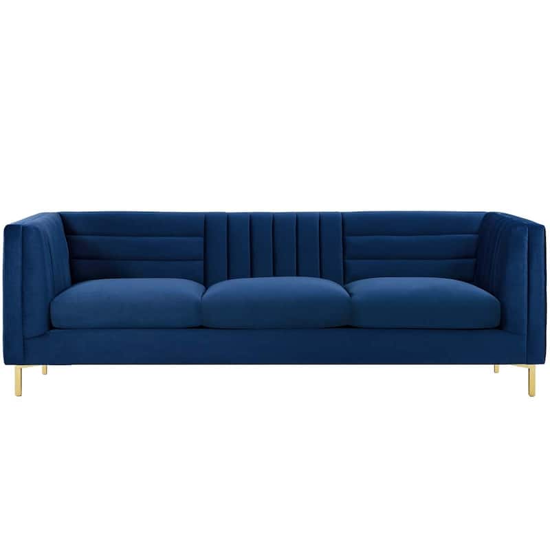 Silver Orchid Adams Channel Tufted Performance Velvet Sofa