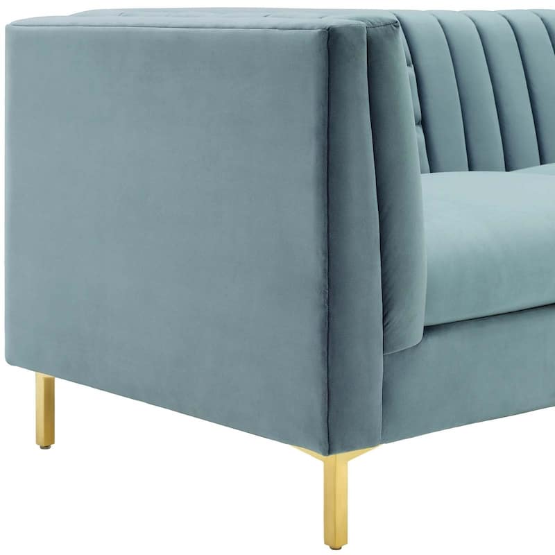 Silver Orchid Adams Channel Tufted Performance Velvet Sofa - Light Blue